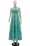 Green Casual Vacation Print O Neck Long Dresses