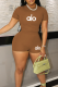 Brownness Casual Letters O Neck Short Sleeve Two Pieces