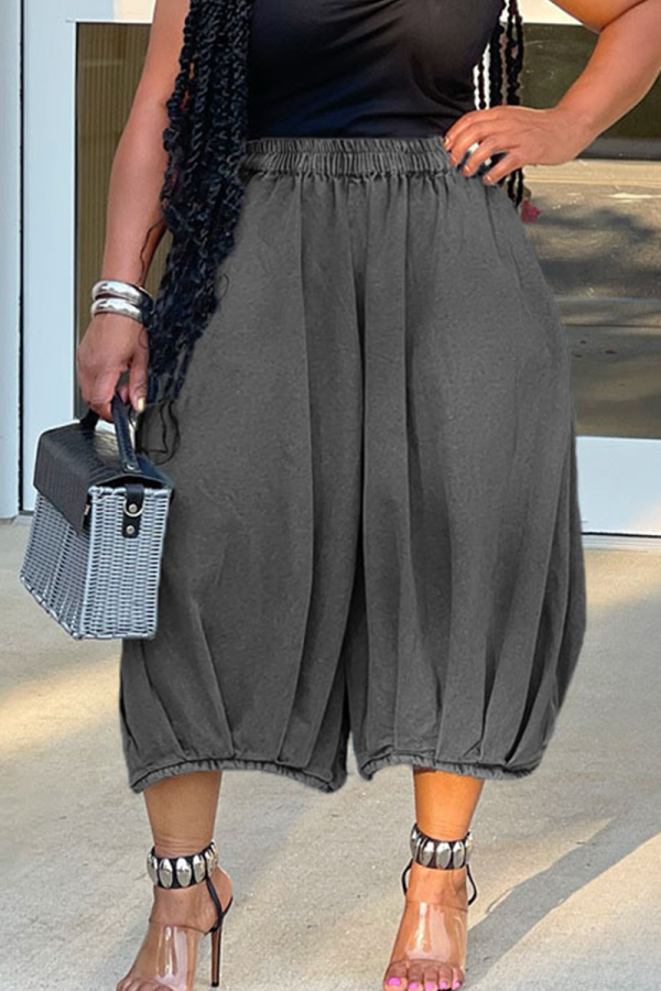 Grey Casual Solid Color Patchwork Loose Wide Leg Patchwork Bottoms