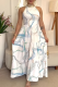 White Casual Vacation Print O Neck Long Dresses