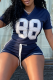 Navy Blue Casual Digital Contrast V Neck Short Sleeve Two Pieces