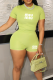 Green Casual Letters O Neck Short Sleeve Two Pieces