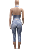 Stripe Sexy Casual Stripe Patchwork Half A Turtleneck Sleeveless Two Pieces