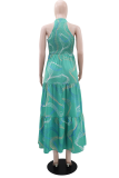 Green Casual Vacation Print O Neck Long Dresses