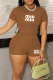 Brownness Casual Letters O Neck Short Sleeve Two Pieces