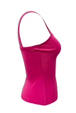 Rose Red Sexy Solid Color Hot Drill Square Neck Tops