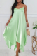 Green Sexy Solid Color Patchwork Spaghetti Strap Irregular Dresses