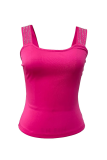 Rose Red Sexy Solid Color Hot Drill Square Neck Tops