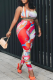 Red Sportswear Daily Print Contrast U Neck Sleeveless Two Pieces