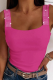 Rose Red Sexy Solid Color Hot Drill Square Neck Tops
