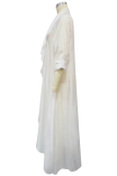 White Casual Solid Color See-Through Cardigan Collar Outerwear