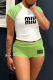 Green Casual Sportswear Letters Contrast O Neck Short Sleeve Two Pieces