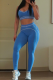 Blue Casual Sportswear Letters U Neck Sleeveless Two Pieces