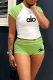 Green Casual Sportswear Letters Contrast O Neck Short Sleeve Two Pieces