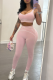 Pink Casual Sportswear Letters U Neck Sleeveless Two Pieces