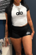 Black Casual Sportswear Letters Contrast O Neck Short Sleeve Two Pieces