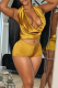 Yellow Sexy Solid Color Backless Strap Design Halter Sleeveless Two Pieces