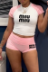Pink Casual Sportswear Letters Contrast O Neck Short Sleeve Two Pieces
