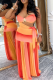 Tangerine Red Sexy Stripe Hollow Out Strapless Sleeveless Two Pieces