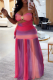 Rose Red Sexy Stripe Hollow Out Strapless Sleeveless Two Pieces