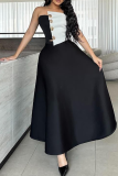 White Elegant Buckle Contrast Strapless Sleeveless Two Pieces