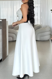 White Elegant Buckle Contrast Strapless Sleeveless Two Pieces