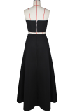 White Elegant Buckle Contrast Strapless Sleeveless Two Pieces