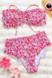 Red Sexy Print Draw String Swimwears