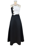 White Elegant Buckle Contrast Strapless Sleeveless Two Pieces