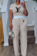 Cream White Casual Letters Contrast O Neck Short Sleeve Two Pieces