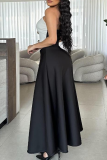 White Elegant Buckle Contrast Strapless Sleeveless Two Pieces