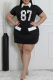 Black Casual Digital Contrast Turndown Collar Wrapped Skirt Plus Size Dresses