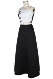 White Elegant Buckle Contrast Strapless Sleeveless Two Pieces