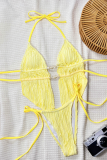 Yellow Sexy Solid Color Strap Design Swimwears