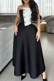 White Elegant Buckle Contrast Strapless Sleeveless Two Pieces