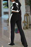 Red Casual Zipper Contrast Zipper Collar Long Sleeve Two Pieces