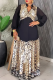 Black Casual Elegant Leopard Print Patchwork V Neck Long Plus Size Dresses
