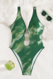 Green Sexy Print Patchwork Swimwears