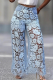 Blue Sexy Solid Color Lace Mid Waist Loose Denim Jeans