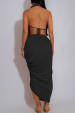 Green Sexy Solid Color Slit Ruched Halter Irregular Dresses