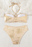 Gold Sexy Solid Color Hollow Out Swimwears