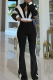 Black Casual Zipper Contrast Zipper Collar Long Sleeve Two Pieces