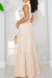 Pink Casual Solid Color Buckle Turndown Collar Long Dresses
