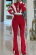 Red Casual Zipper Contrast Zipper Collar Long Sleeve Two Pieces