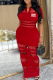 Red Casual Letters See-Through Mesh Turndown Collar Long Dresses