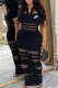 Black Casual Letters See-Through Mesh Turndown Collar Long Dresses