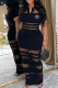 Black Casual Letters See-Through Mesh Turndown Collar Long Dresses