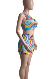 Colour Sexy Print Zipper O Neck Sleeveless Two Pieces