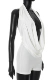White Sexy Solid Color Deep V Neck Sleeveless Two Pieces