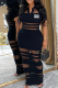 Black Casual Letters See-Through Mesh Turndown Collar Long Dresses